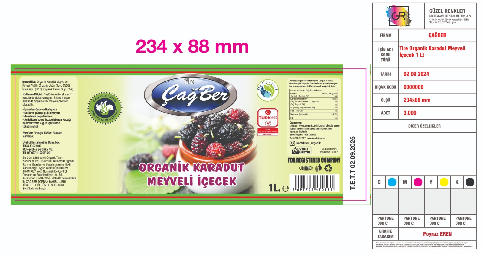 Organik Karadut Meyveli İçecek - 1 Litre
